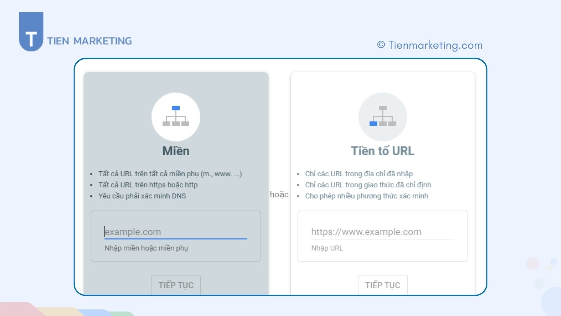 Giao diện add website mới vô search console