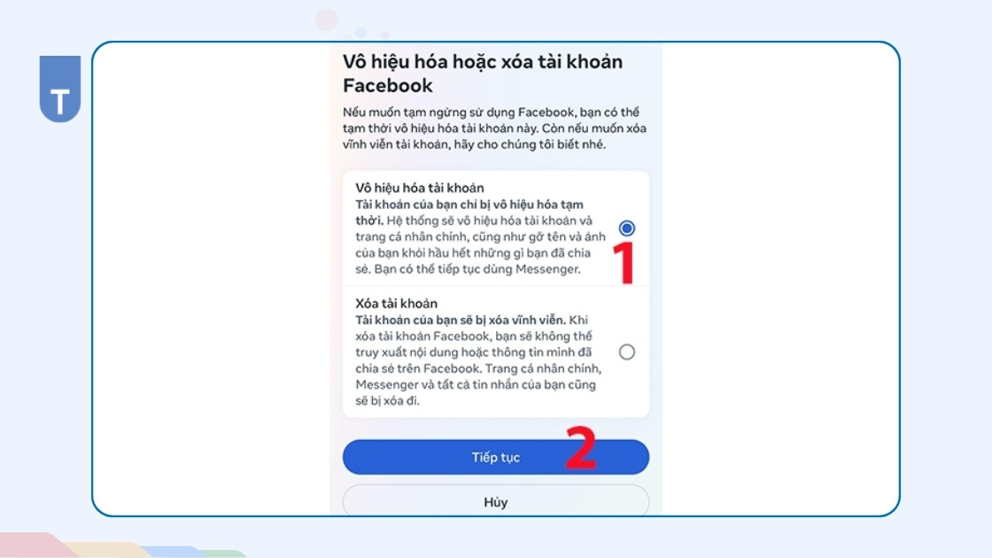 Giao diện lựa chọn 2 tùy chọn, ấn chọn hiệu hóa và xác nhận