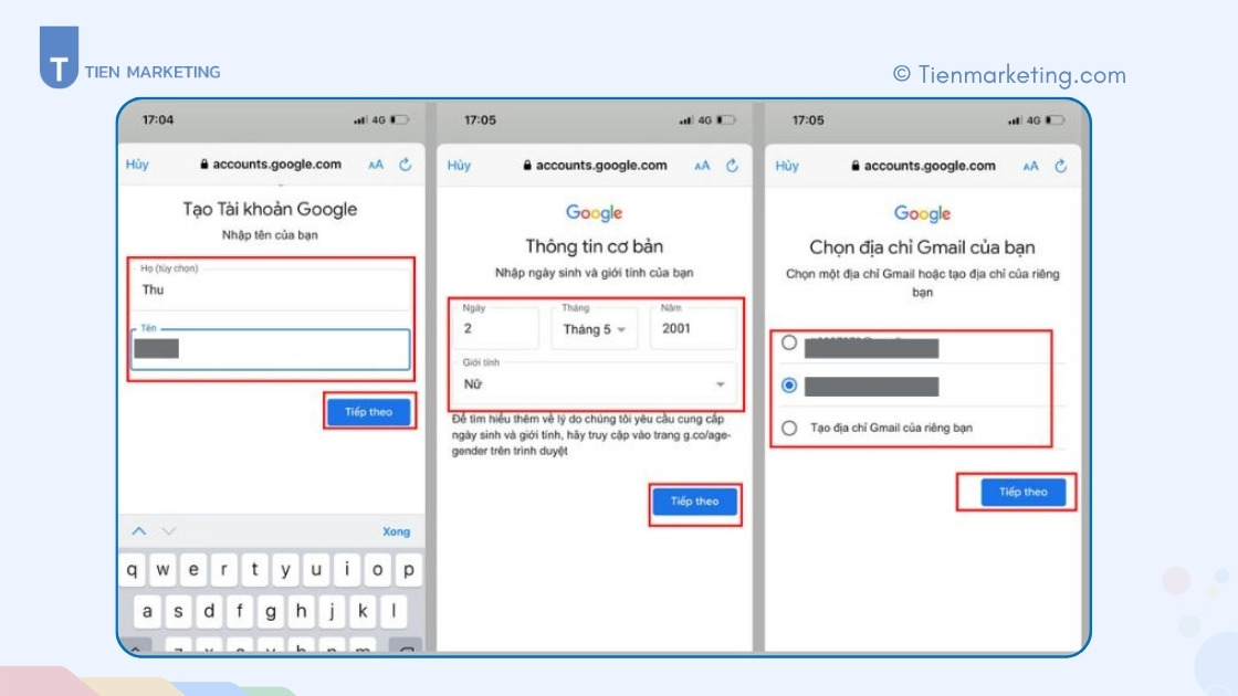 Cách tạo Gmail không cần số điện thoại nhanh chóng, đơn giản 2025 4 Tạo địa chỉ Gmail và mật khẩu